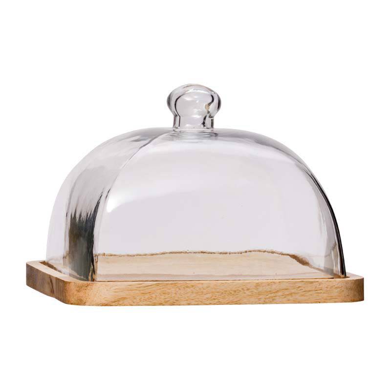 Cloche sur plateau bois verre 17x23x23cm - Image 2