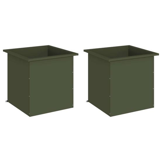 Vidaxl - Jardinière de jardin avec LED 2 pc-Pot de fleur-Bac à fleurs Vert olive 50 x 50 x 48 cm - Image 4