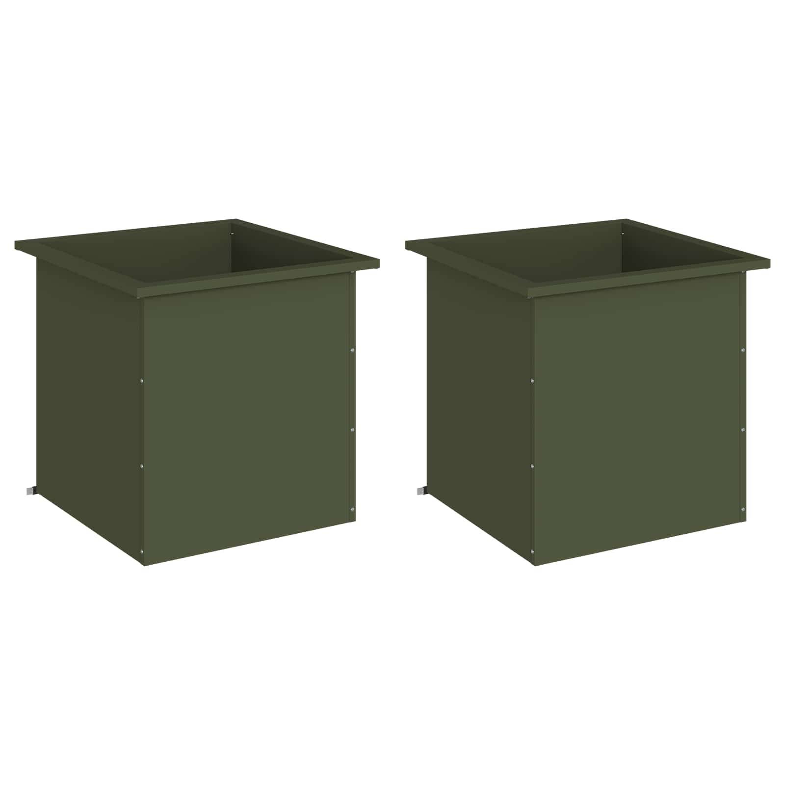 Vidaxl - Jardinière de jardin avec LED 2 pc-Pot de fleur-Bac à fleurs Vert olive 50 x 50 x 48 cm - Image 4