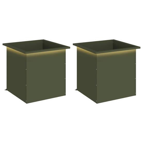 Vidaxl - Jardinière de jardin avec LED 2 pc-Pot de fleur-Bac à fleurs Vert olive 50 x 50 x 48 cm - Image 2