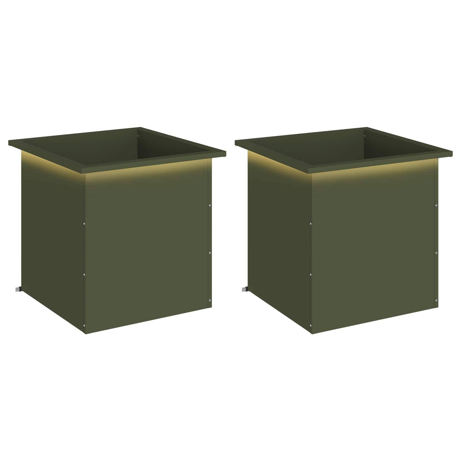 Vidaxl - Jardinière de jardin avec LED 2 pc-Pot de fleur-Bac à fleurs Vert olive 50 x 50 x 48 cm - Image 2