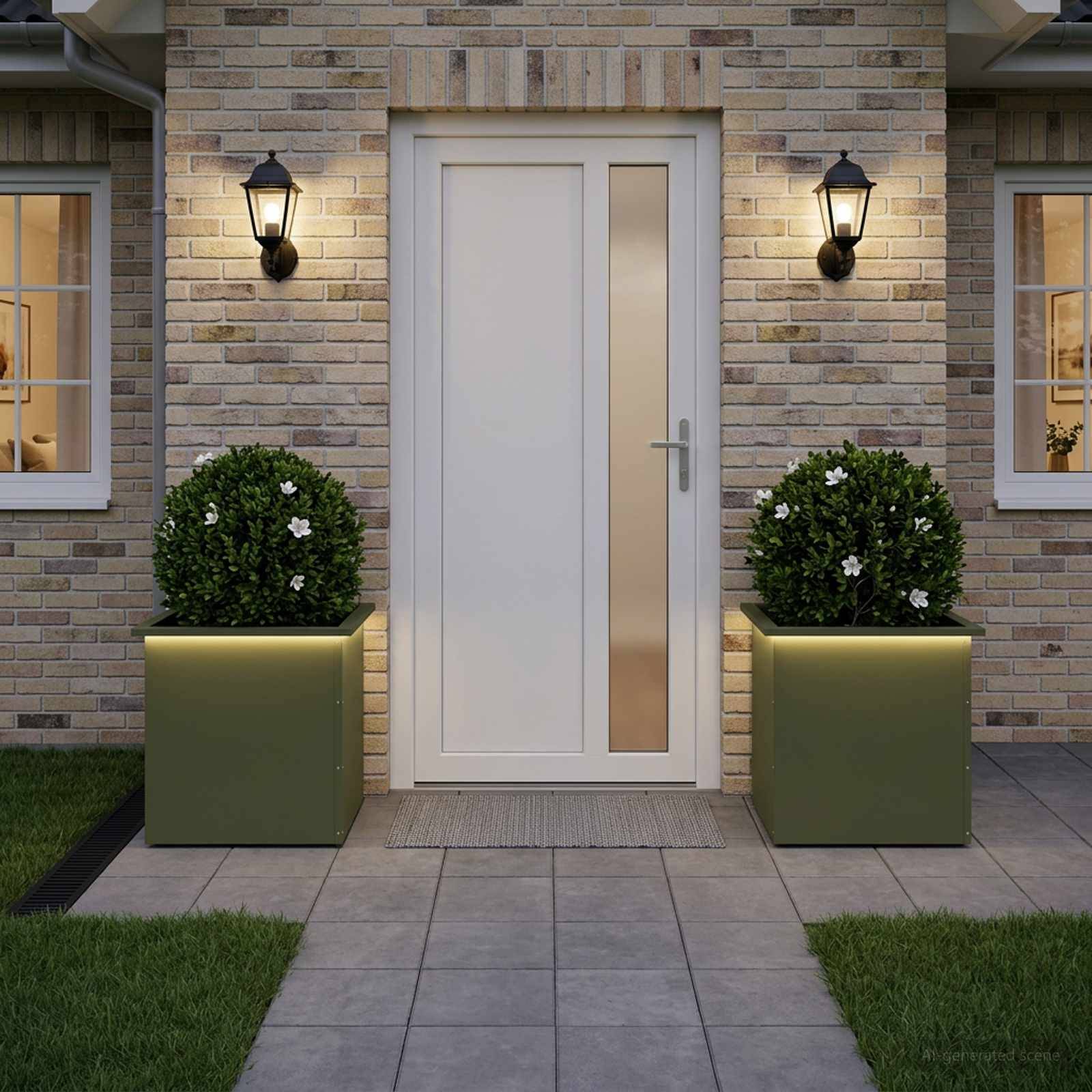 Vidaxl - Jardinière de jardin avec LED 2 pc-Pot de fleur-Bac à fleurs Vert olive 50 x 50 x 48 cm - Image 3