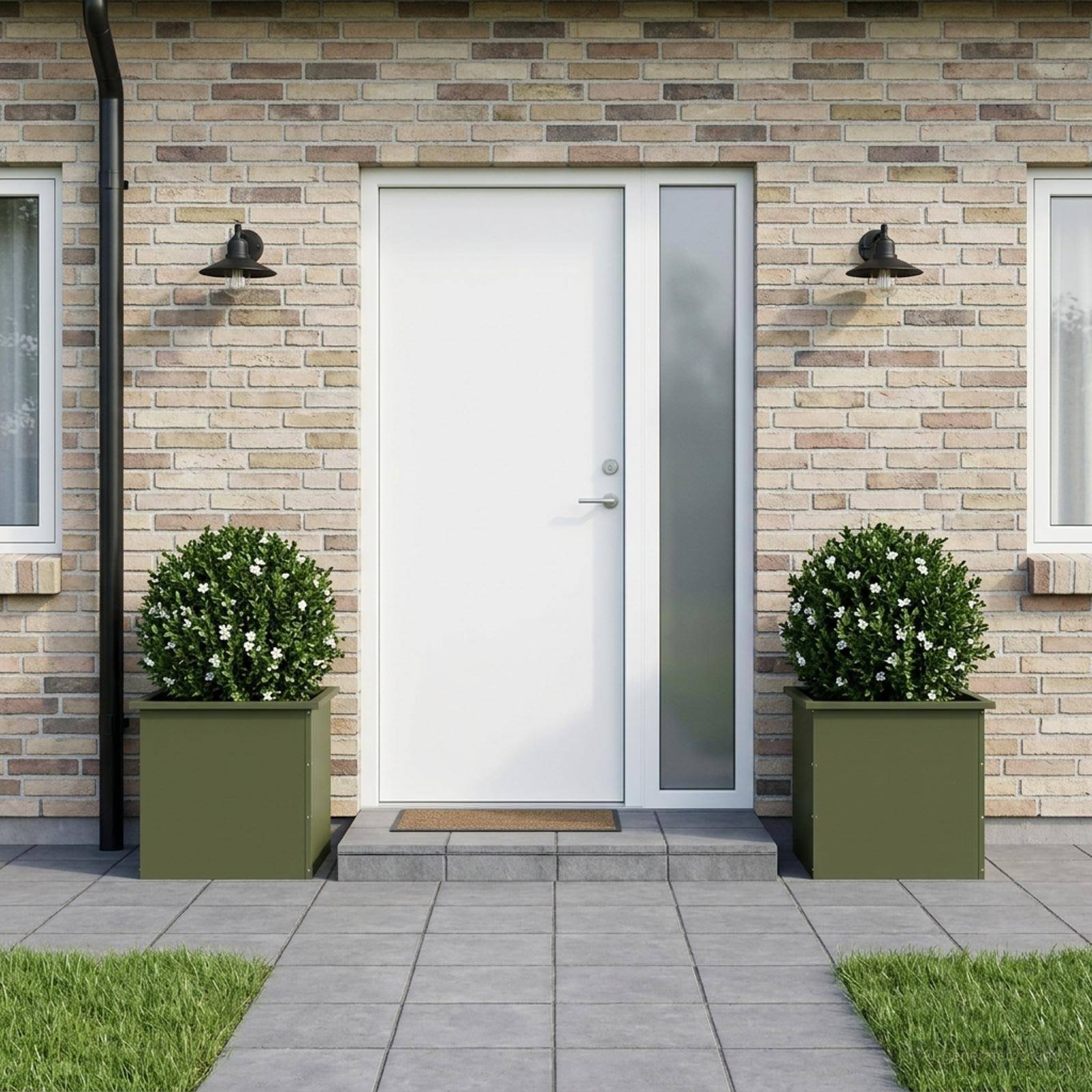 Vidaxl - Jardinière de jardin avec LED 2 pc-Pot de fleur-Bac à fleurs Vert olive 50 x 50 x 48 cm - Image 1
