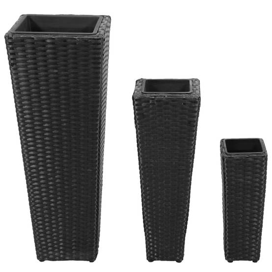3 pcs Lits surélevés Jardinières - Résine tressée Noir MP558 - Image 1
