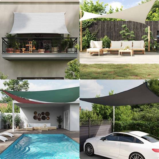 Voile d'ombrage polyester oxford gris clair et blanc 350 x 250 cm - PANGIVO - Image 2