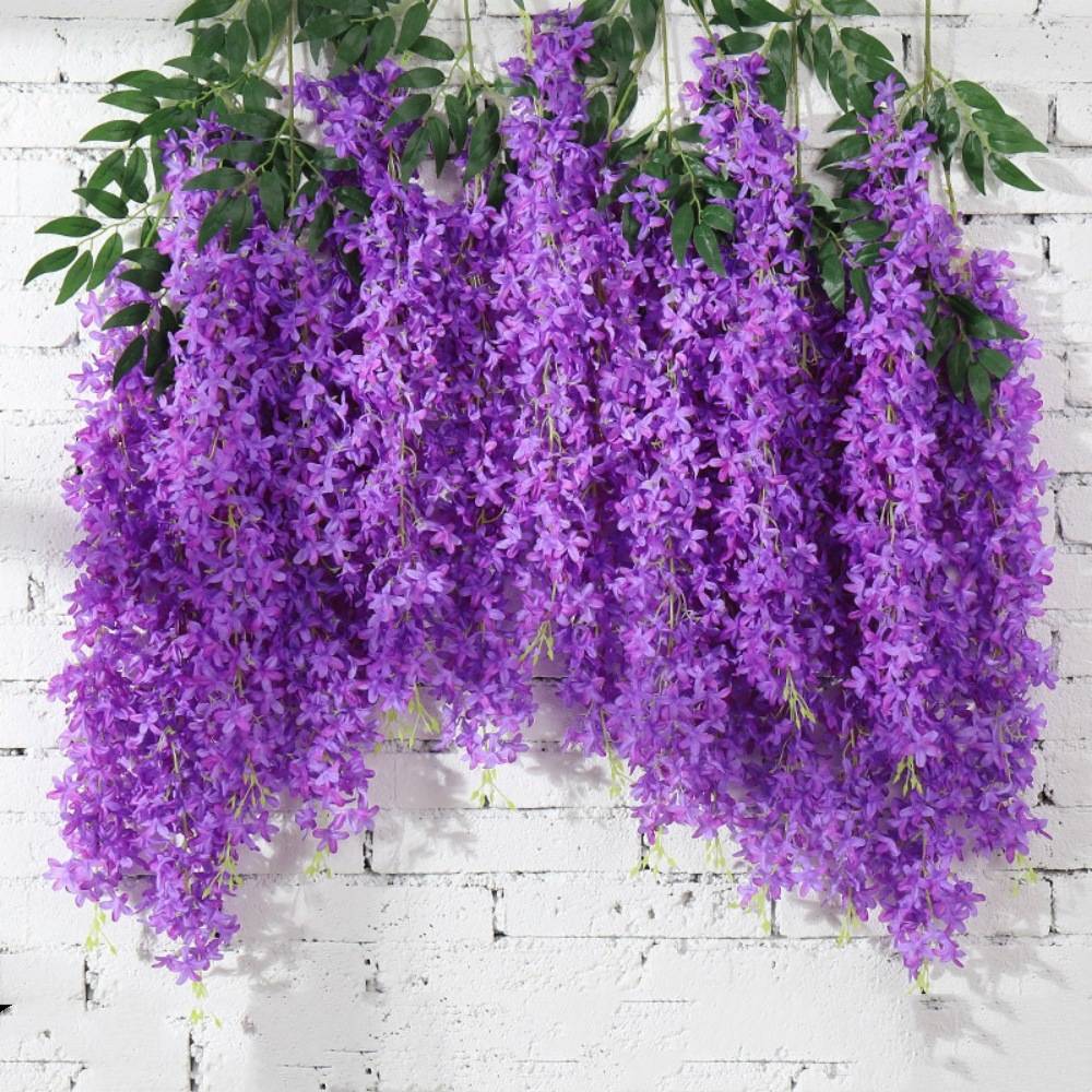 Lot de 12 Rotins de Glycine et Violet Artificiels Violet - Décoration Plafond Mariage Élégante - Lytech