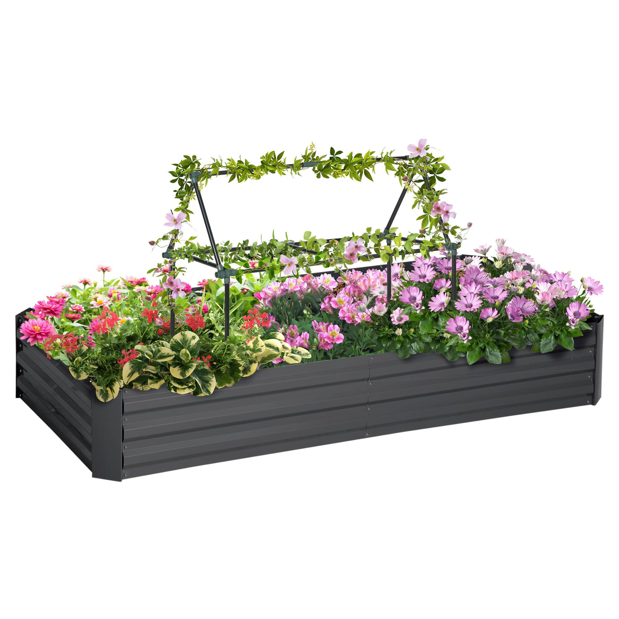 Carré potager jardinière rectangulaire en métal avec tuteurs pour tomates et plantes grimpantes 180 x 90 x 29,5 cm - Image 2