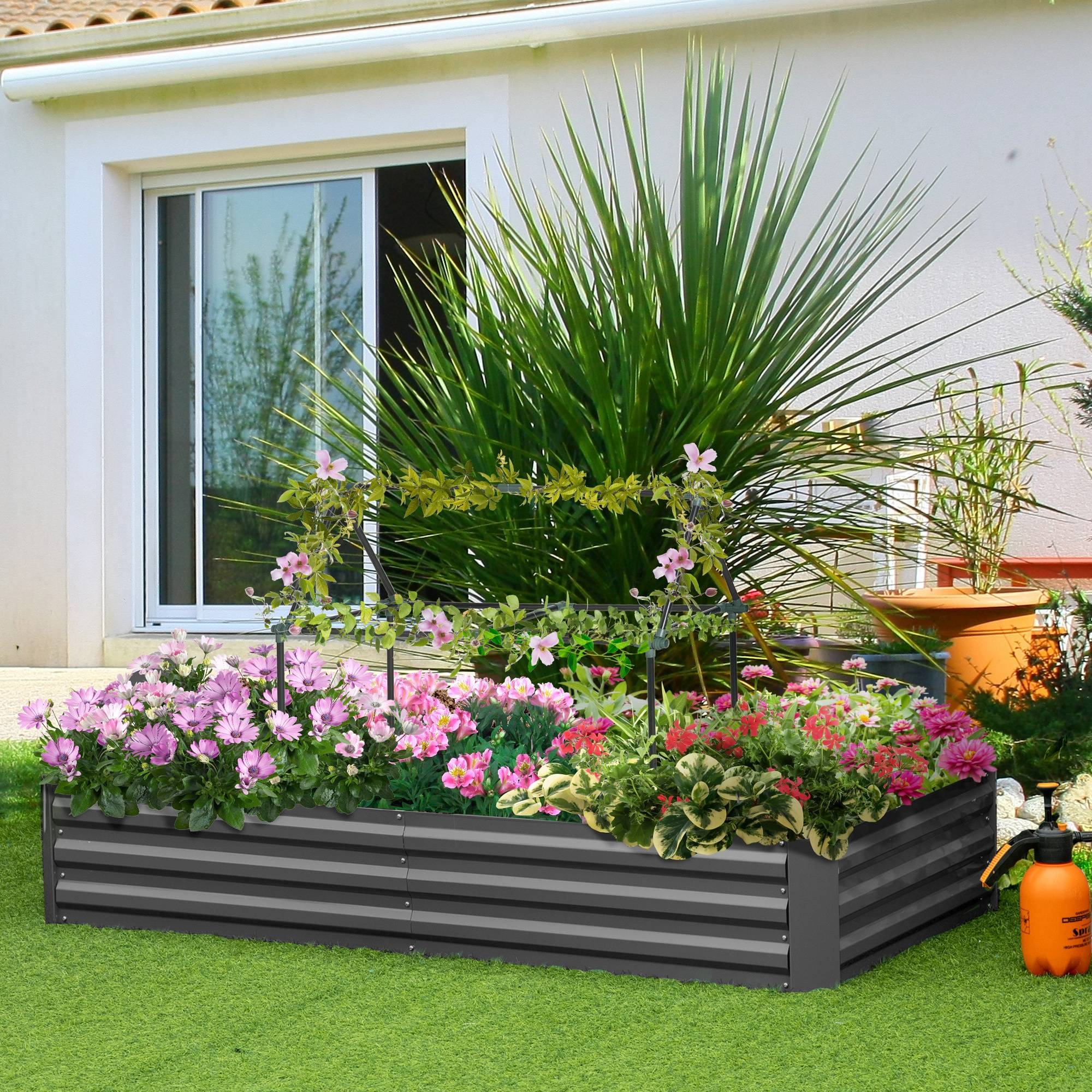 Carré potager jardinière rectangulaire en métal avec tuteurs pour tomates et plantes grimpantes 180 x 90 x 29,5 cm - Image 4