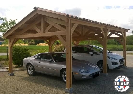 Cpbf Charpentes - Carport deux pentes faitage décalé, 600cm x 500cm, bois DOUGLAS Français (Charpente en bois-auvent-abri voiture), 30 m². Garantie 10 ans - Image 4