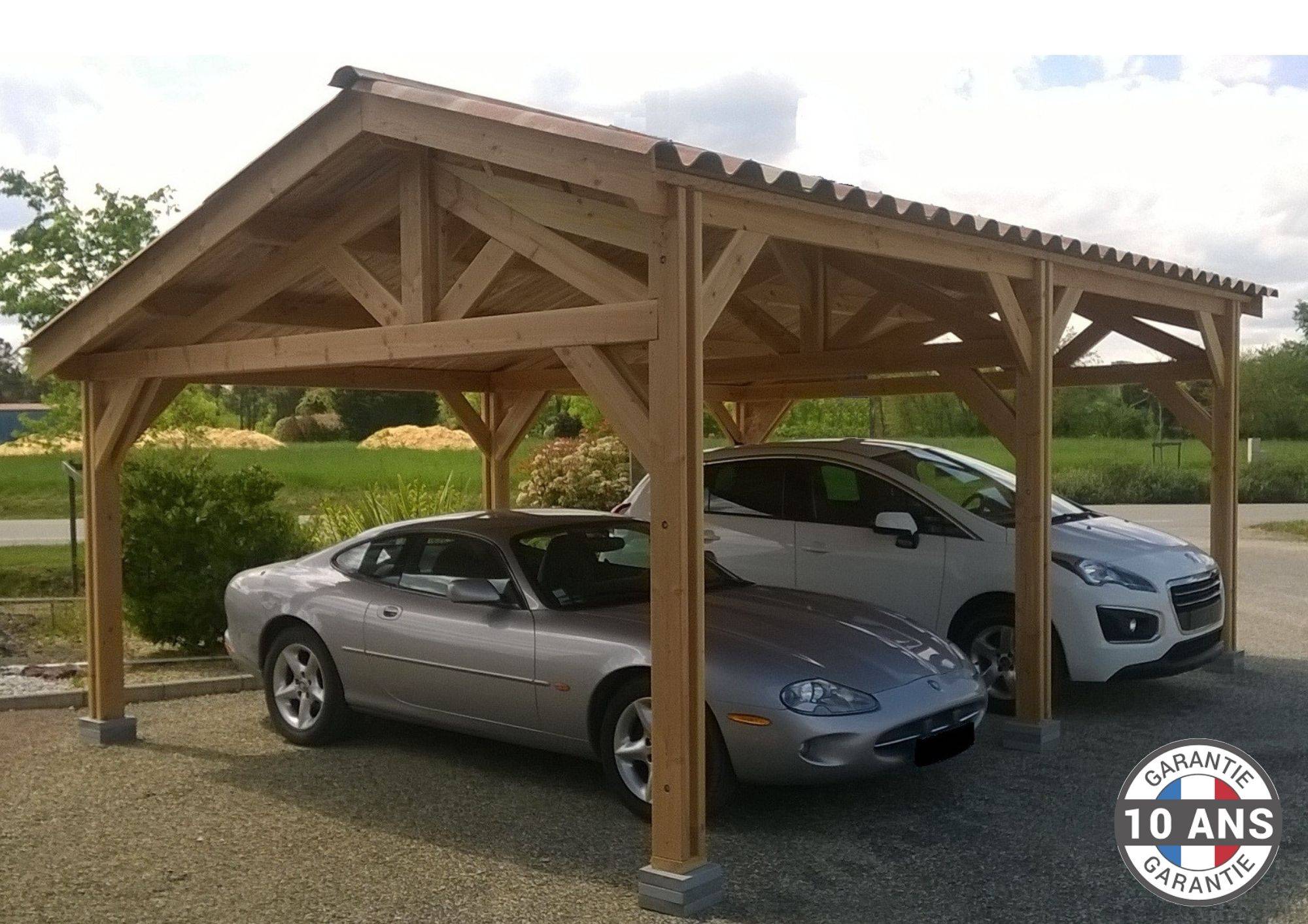 Cpbf Charpentes - Carport  deux pentes faitage décalé, 600cm x 500cm, bois DOUGLAS Français  (Charpente en bois-auvent-abri voiture),  30 m². Garantie 10 ans - Image 4