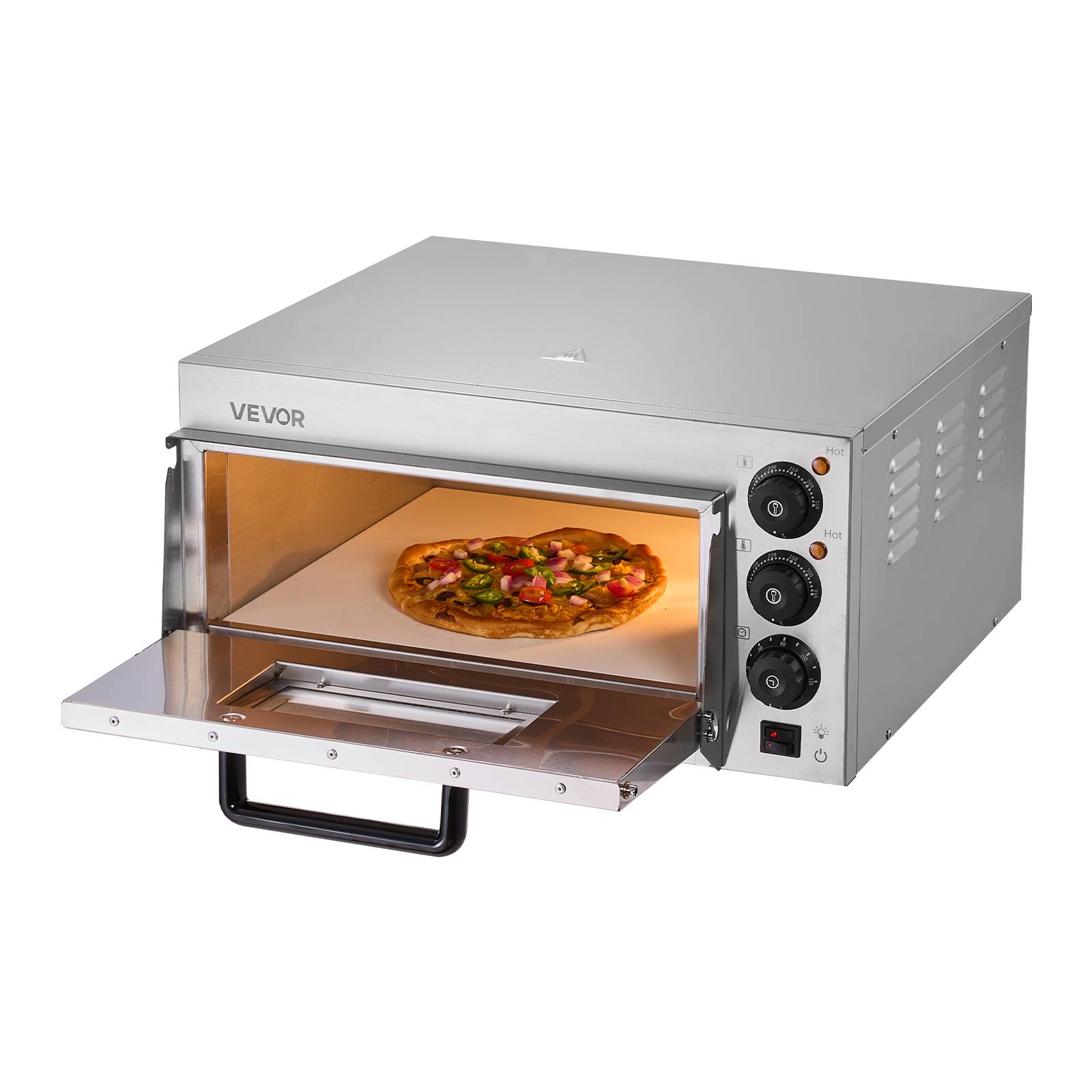 VEVOR Four à pizza électrique 40,6 cm, inox, 350 °C. Pierre incluse. Pour cuisine, restaurant. - Image 1