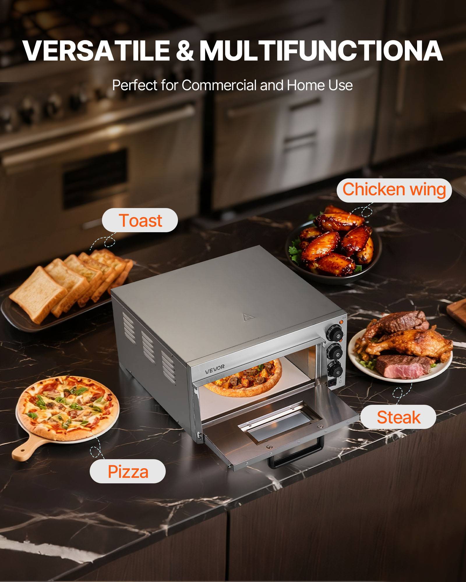 VEVOR Four à pizza électrique 40,6 cm, inox, 350 °C. Pierre incluse. Pour cuisine, restaurant. - Image 6