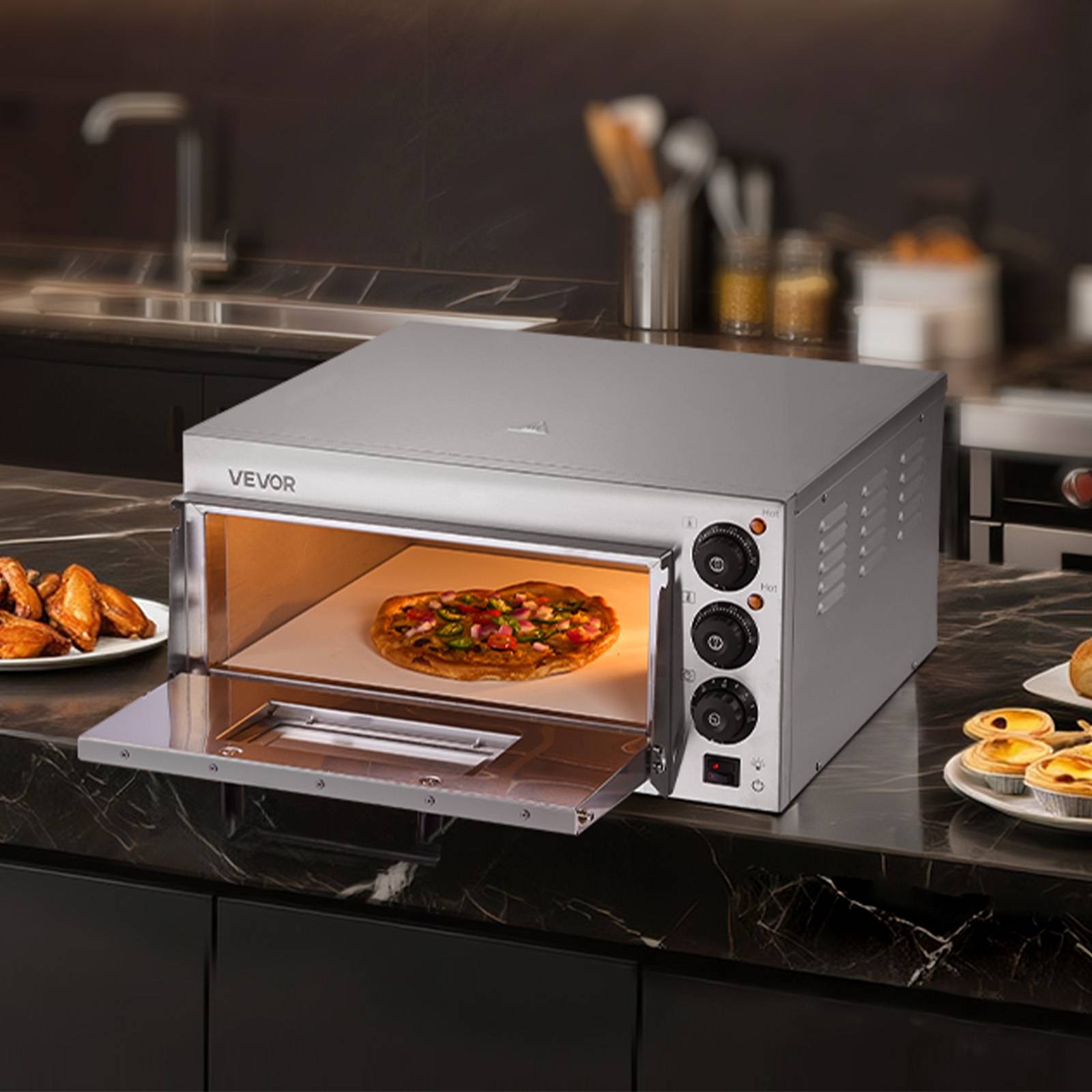 VEVOR Four à pizza électrique 40,6 cm, inox, 350 °C. Pierre incluse. Pour cuisine, restaurant. - Image 8