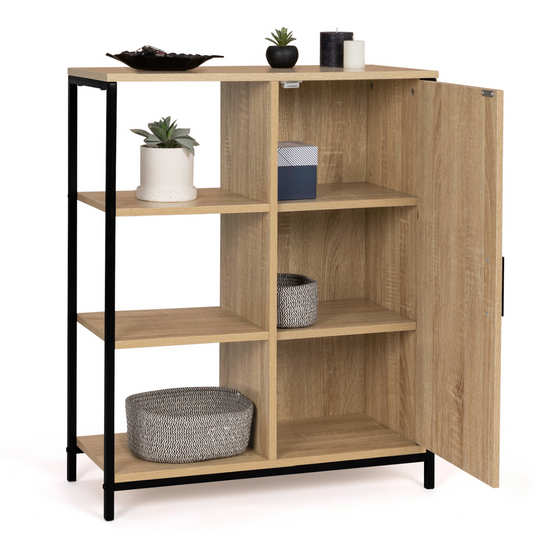 Buffet d'appoint 3 étagères et placard 70 cm DETROIT design industriel - Image 4