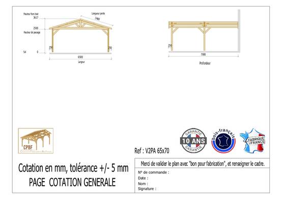Carport Bois Douglas Français 54m² – 2 pentes adossé – 4 poteaux – Abri voiture extérieur – Garantie 10 ans - Image 3