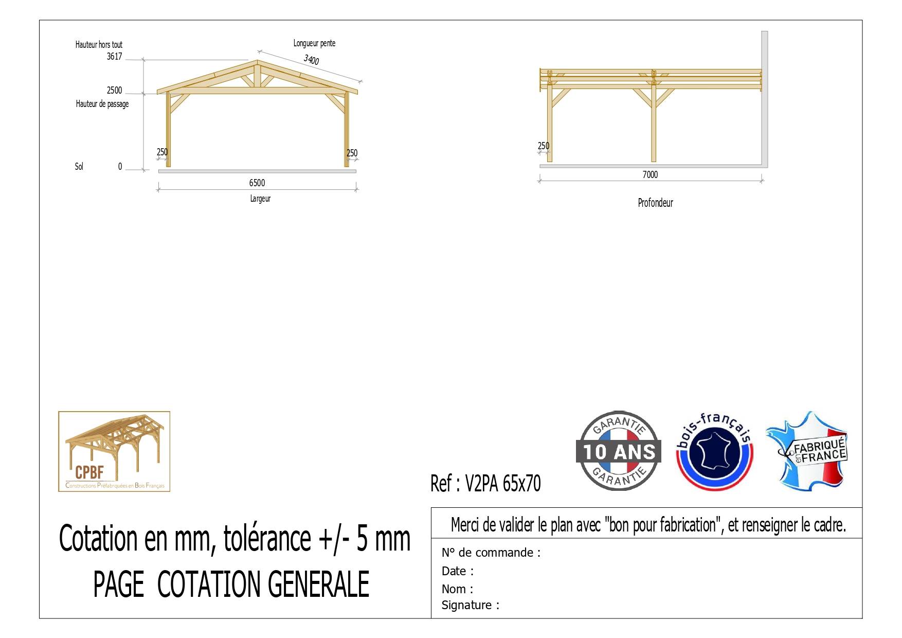 Carport Bois Douglas Français 54m² – 2 pentes adossé – 4 poteaux – Abri voiture extérieur – Garantie 10 ans - Image 3