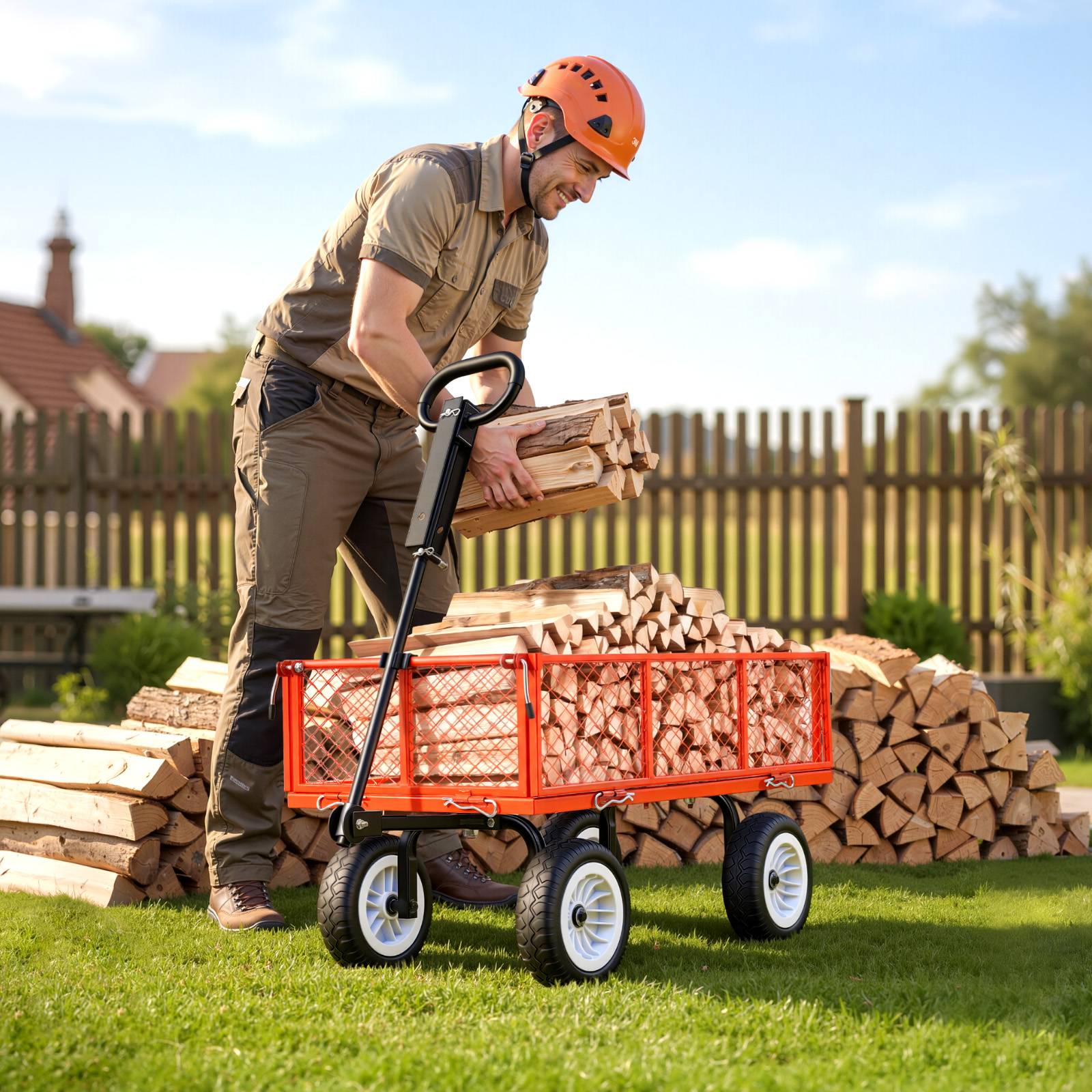 Vevor - VEVOR Chariot de jardin acier 408,2 kg, pneus PU 25,4 cm increvables, côtés amovibles, poignée réglable, kit d'accessoires, rouge. - Image 8