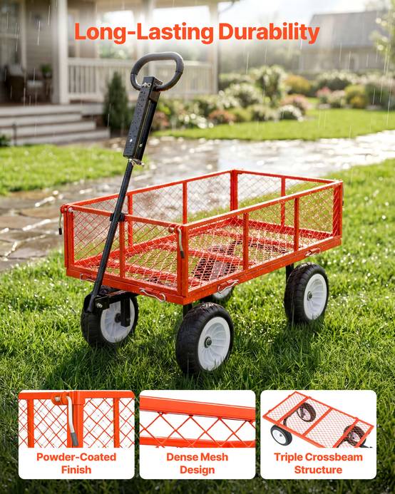 Vevor - VEVOR Chariot de jardin acier 408,2 kg, pneus PU 25,4 cm increvables, côtés amovibles, poignée réglable, kit d'accessoires, rouge. - Image 3