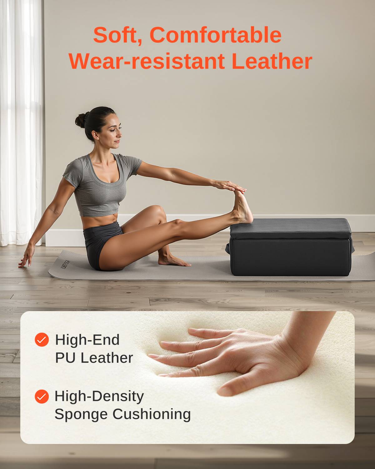 Vevor - VEVOR Boîte Reformer Pilates 62,5x43,5x24 cm, assise en PU sur base bois renforcée, confort et stabilité pour entraînements et rééducation. - Image 3