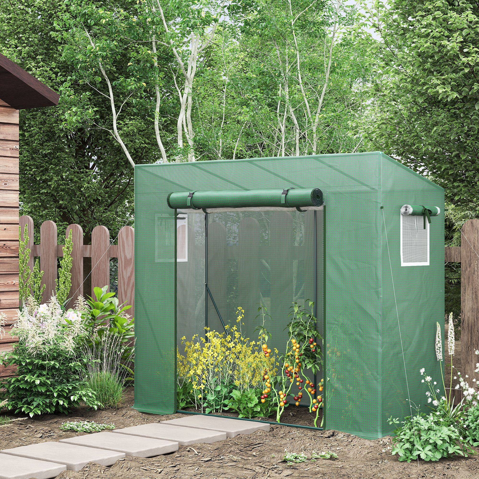 Sans Marque - Serre jardin UV 200x77x169 cm acier PE 2 fenêtres moustiquaires barres renfort serre potager verte - Image 3