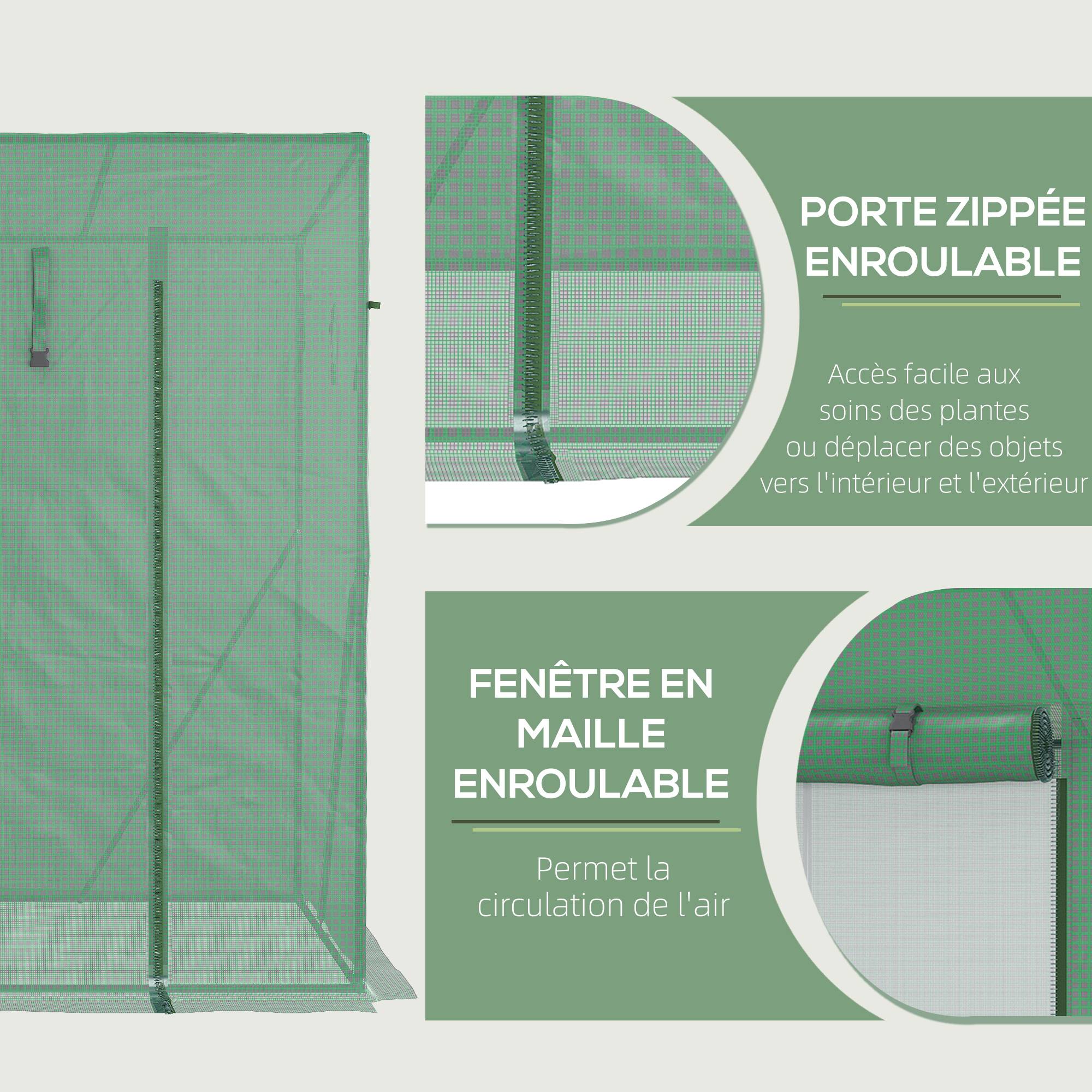 Sans Marque - Serre jardin UV 200x77x169 cm acier PE 2 fenêtres moustiquaires barres renfort serre potager verte - Image 7
