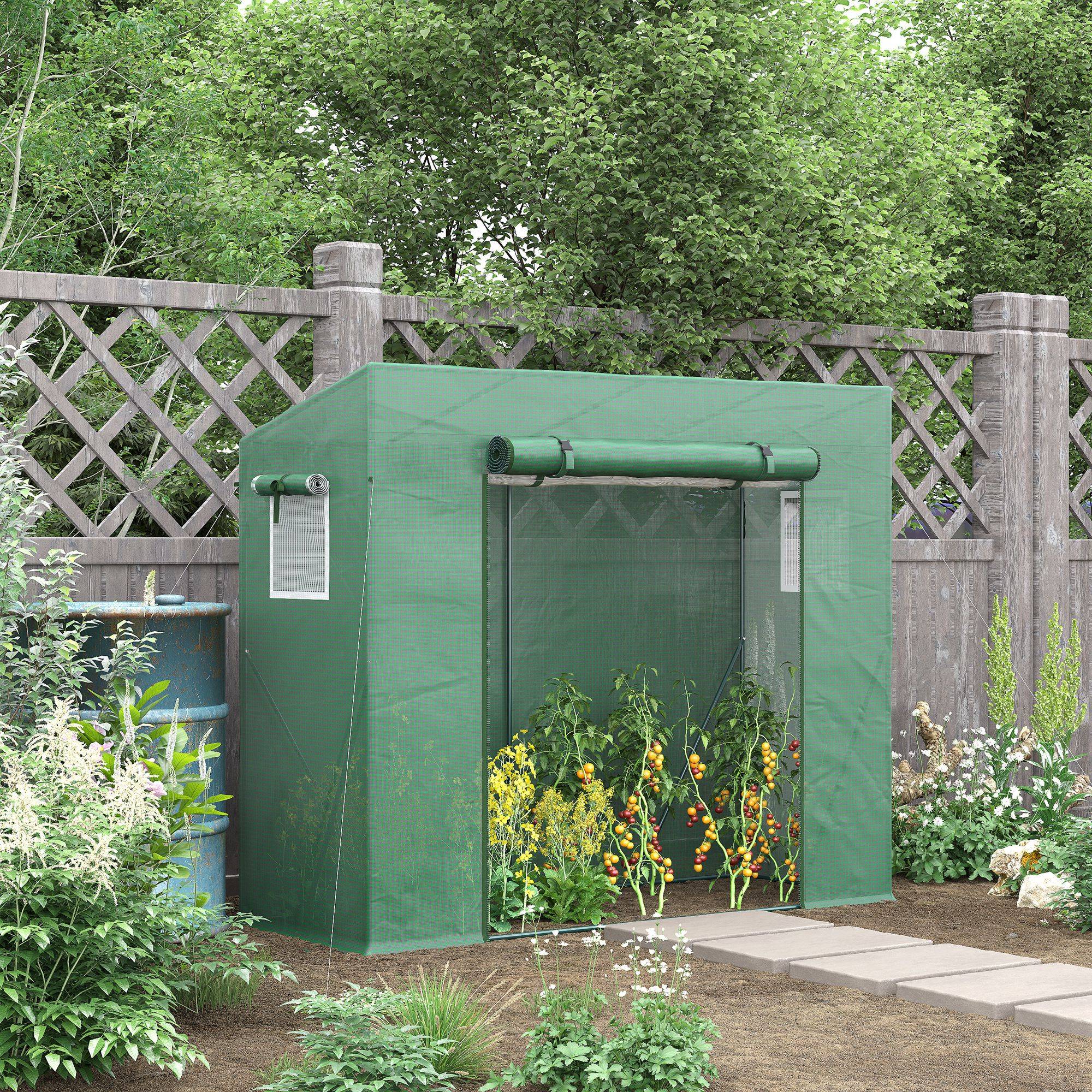 Sans Marque - Serre jardin UV 200x77x169 cm acier PE 2 fenêtres moustiquaires barres renfort serre potager verte - Image 4