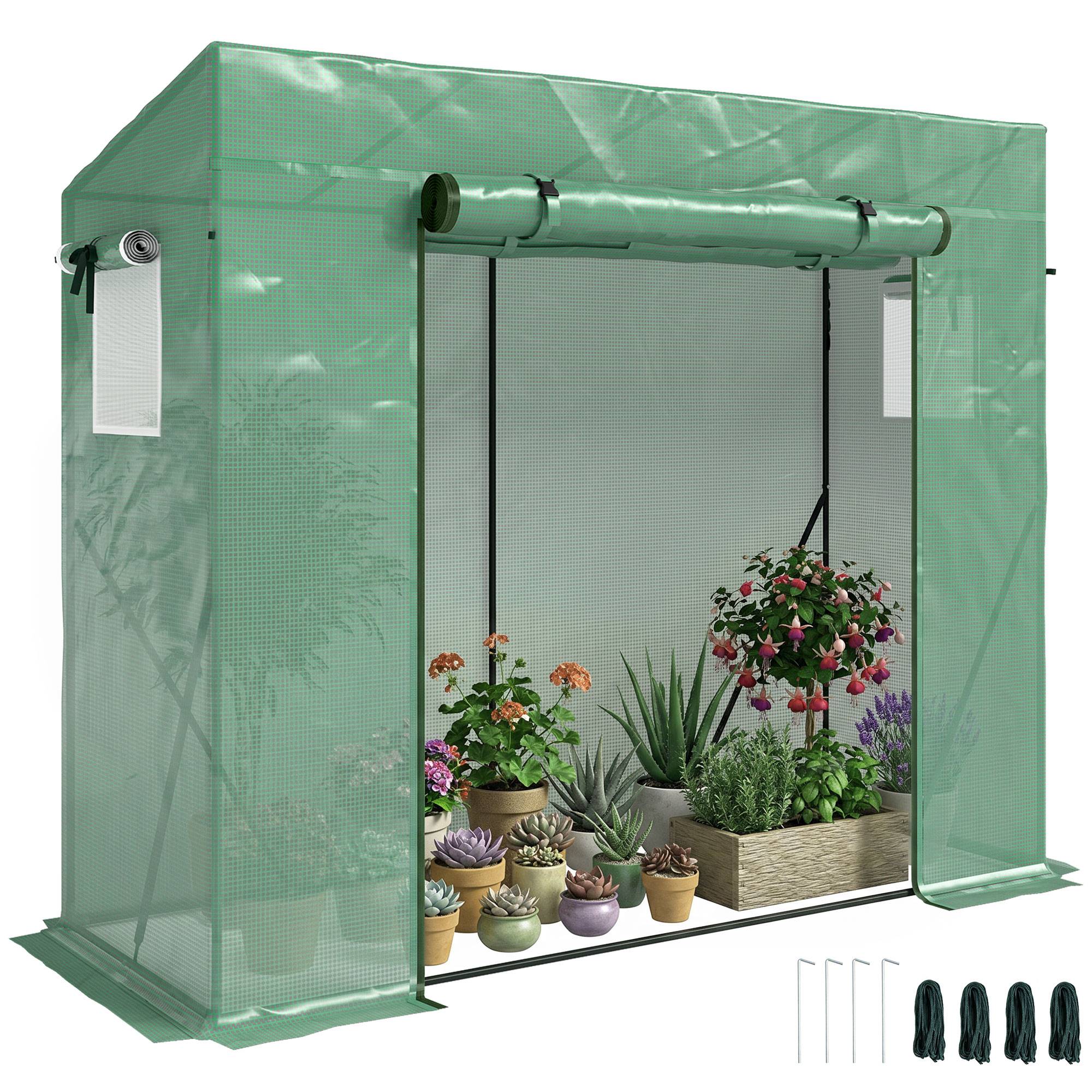 Sans Marque - Serre jardin UV 200x77x169 cm acier PE 2 fenêtres moustiquaires barres renfort serre potager verte - Image 1