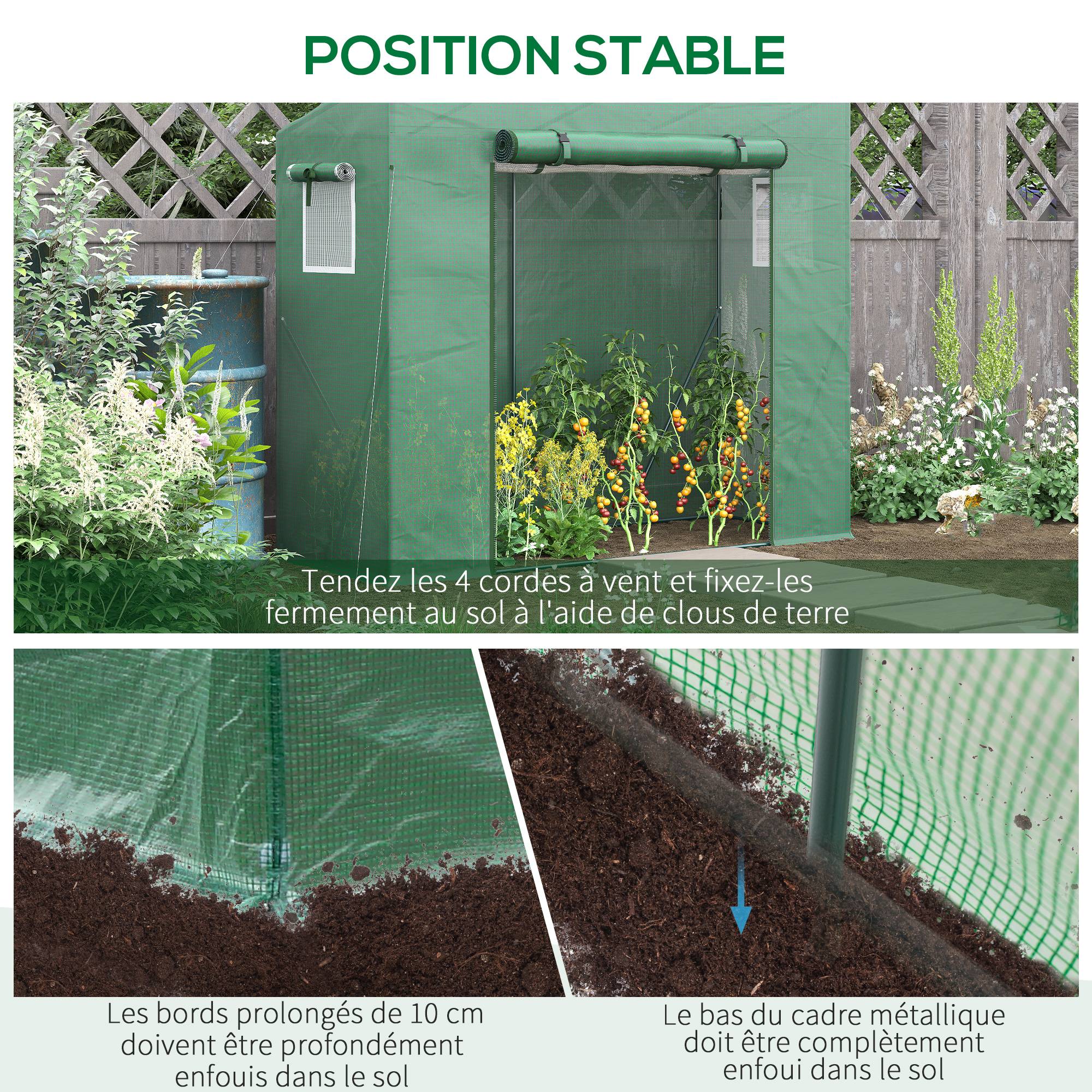 Sans Marque - Serre jardin UV 200x77x169 cm acier PE 2 fenêtres moustiquaires barres renfort serre potager verte - Image 8