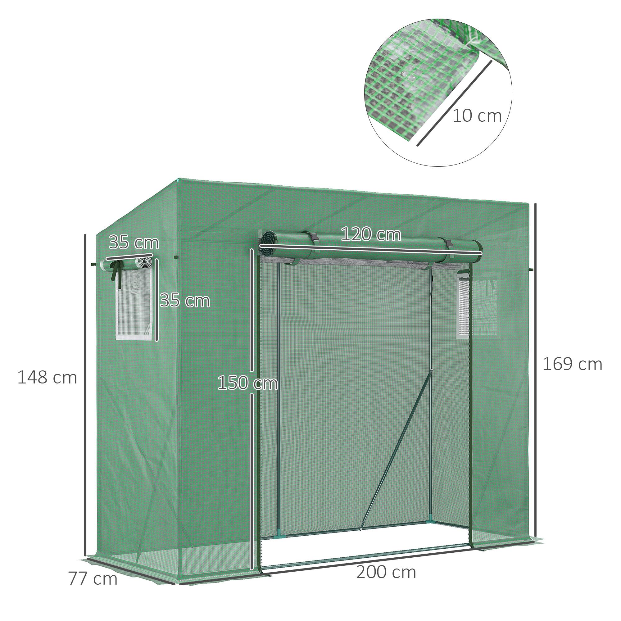 Sans Marque - Serre jardin UV 200x77x169 cm acier PE 2 fenêtres moustiquaires barres renfort serre potager verte - Image 5