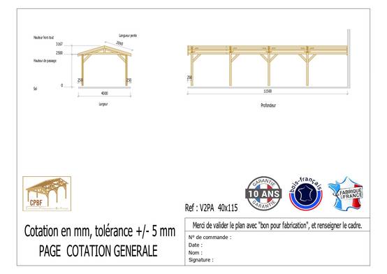 Carport Bois Douglas Français 46 m² – 2 pentes adossé – 8 poteaux – Abri voiture extérieur – Garantie 10 ans - Image 3