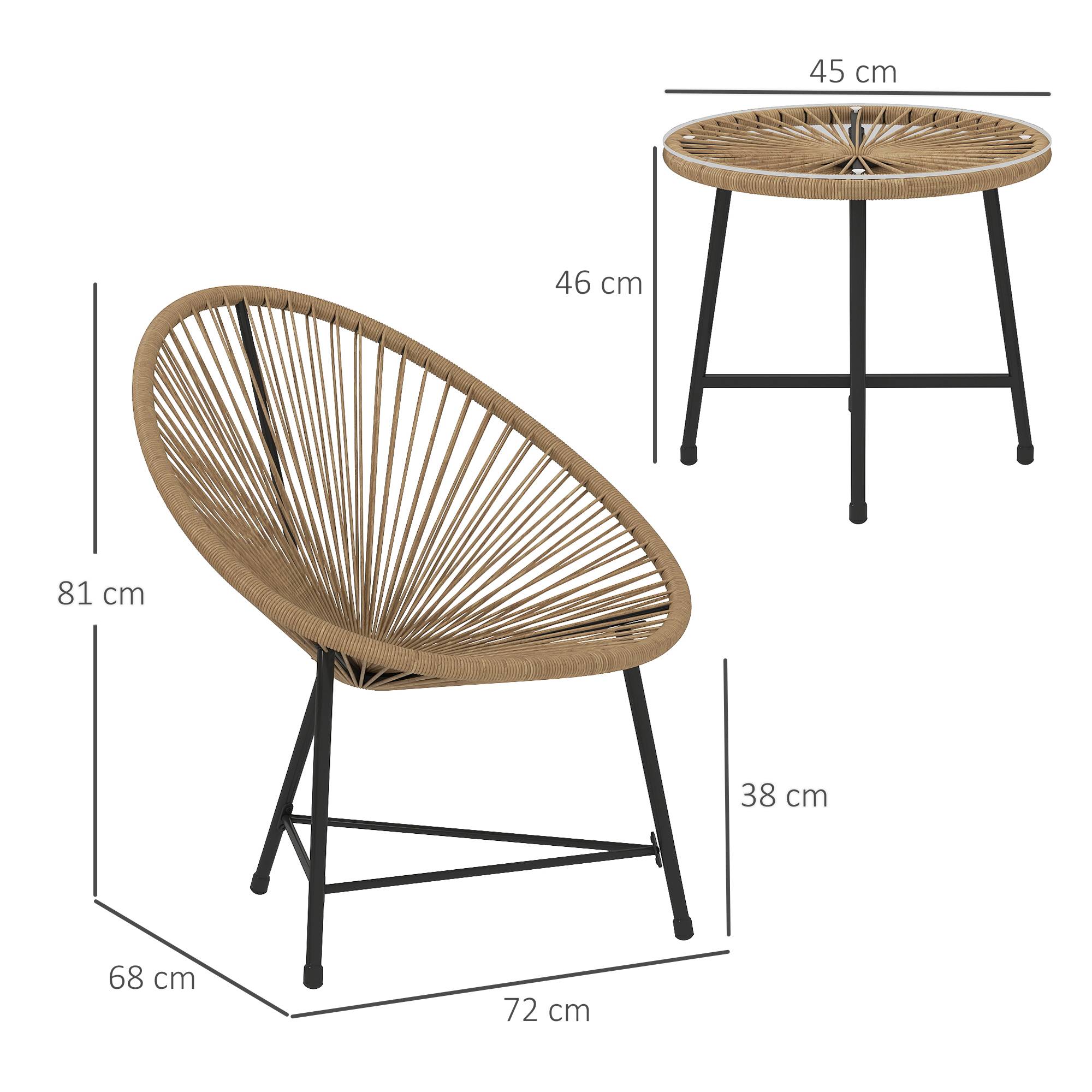 Outsunny - Salon de jardin extérieur 2 personnes table et 2 chaises pour balcon terrasse patio en résine tressée et verre trempé beige - Outsunny - Image 3