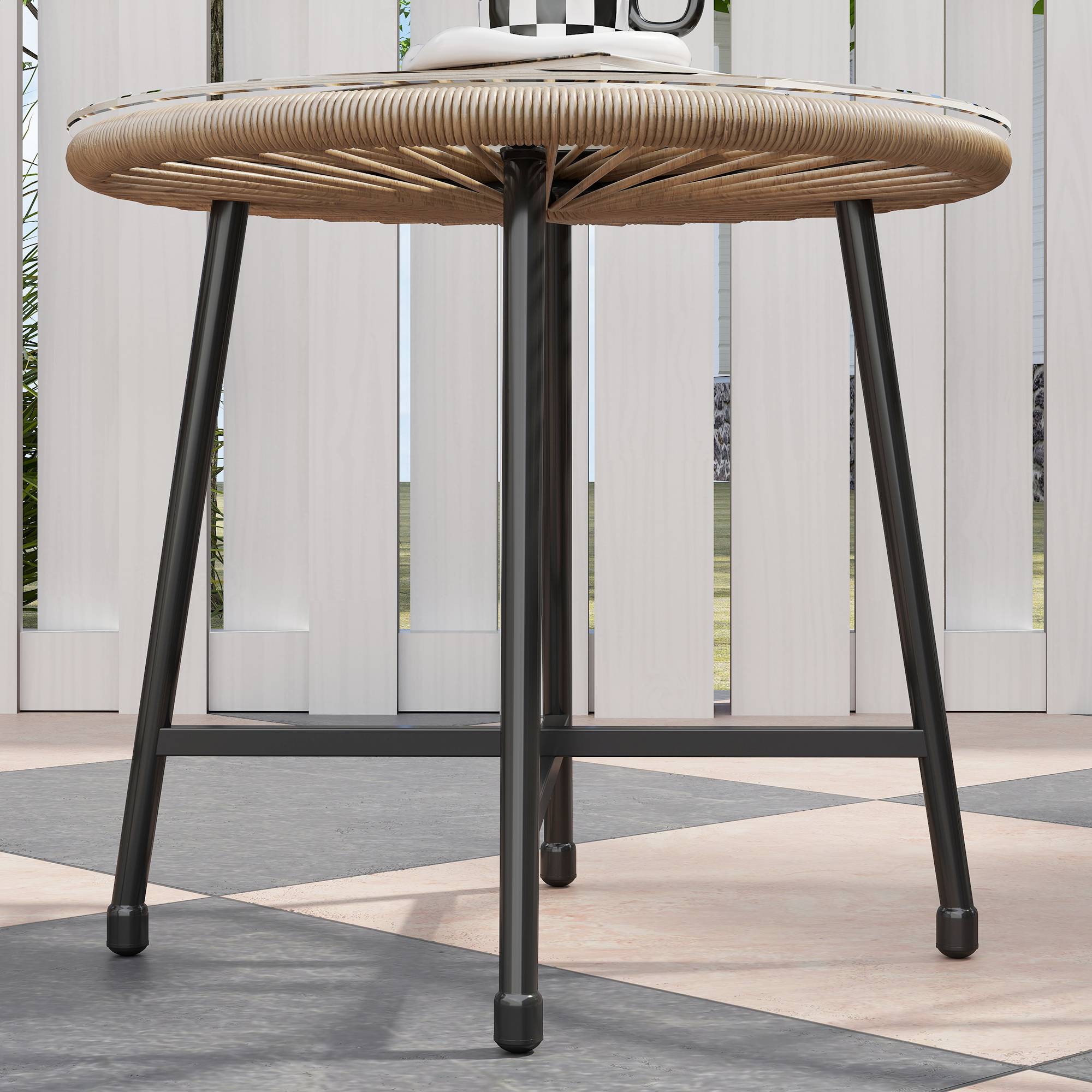 Outsunny - Salon de jardin extérieur 2 personnes table et 2 chaises pour balcon terrasse patio en résine tressée et verre trempé beige - Outsunny - Image 8