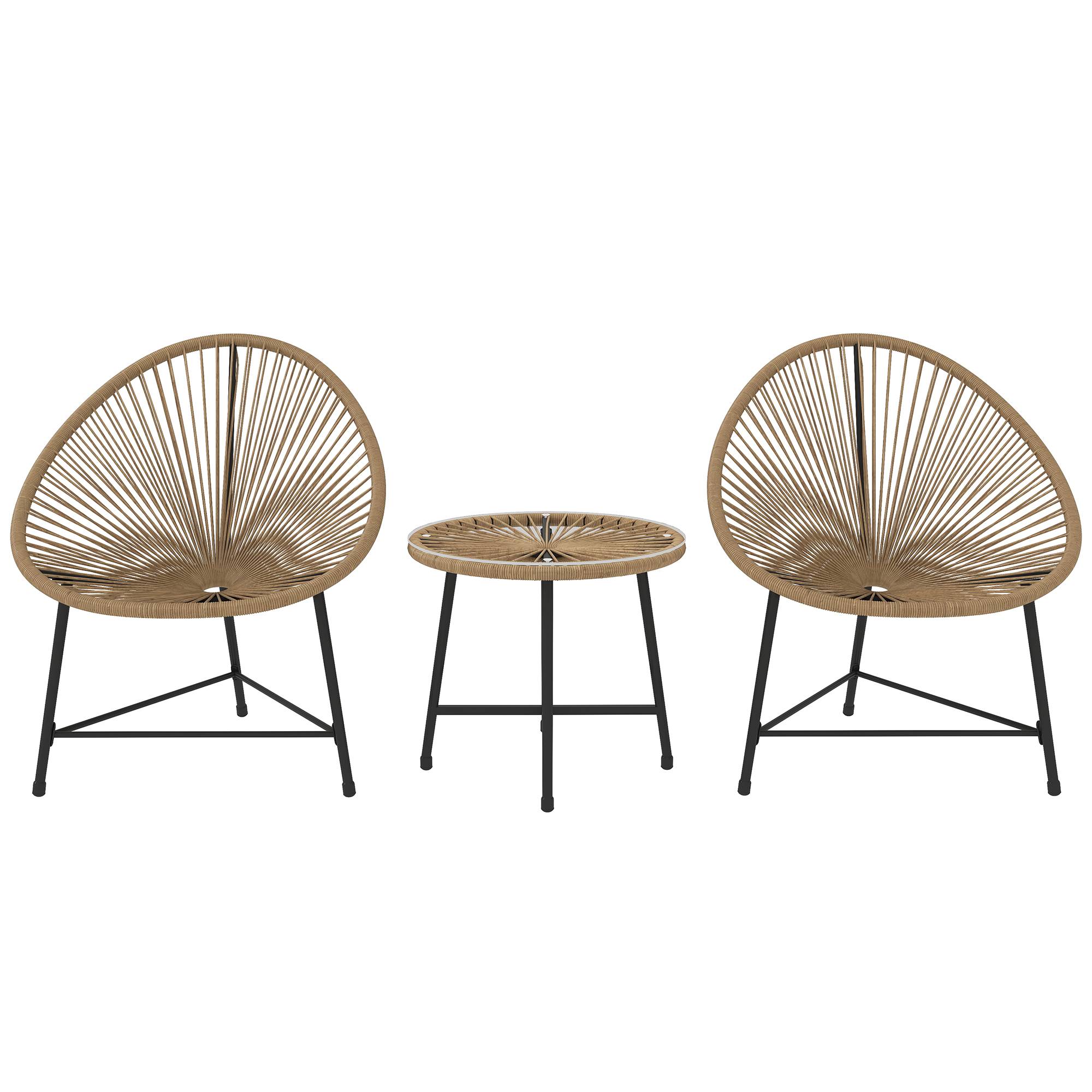 Outsunny - Salon de jardin extérieur 2 personnes table et 2 chaises pour balcon terrasse patio en résine tressée et verre trempé beige - Outsunny - Image 1