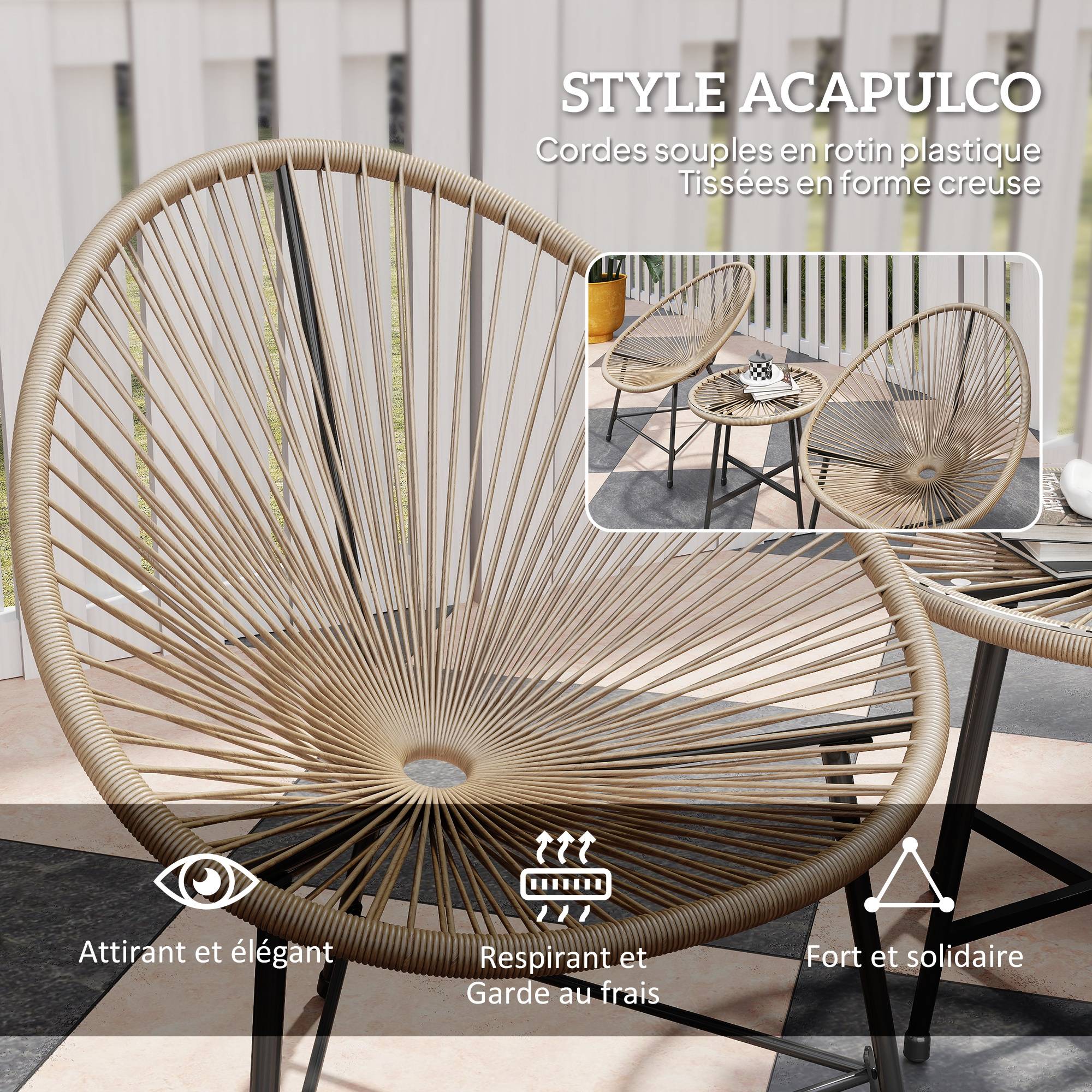 Outsunny - Salon de jardin extérieur 2 personnes table et 2 chaises pour balcon terrasse patio en résine tressée et verre trempé beige - Outsunny - Image 4