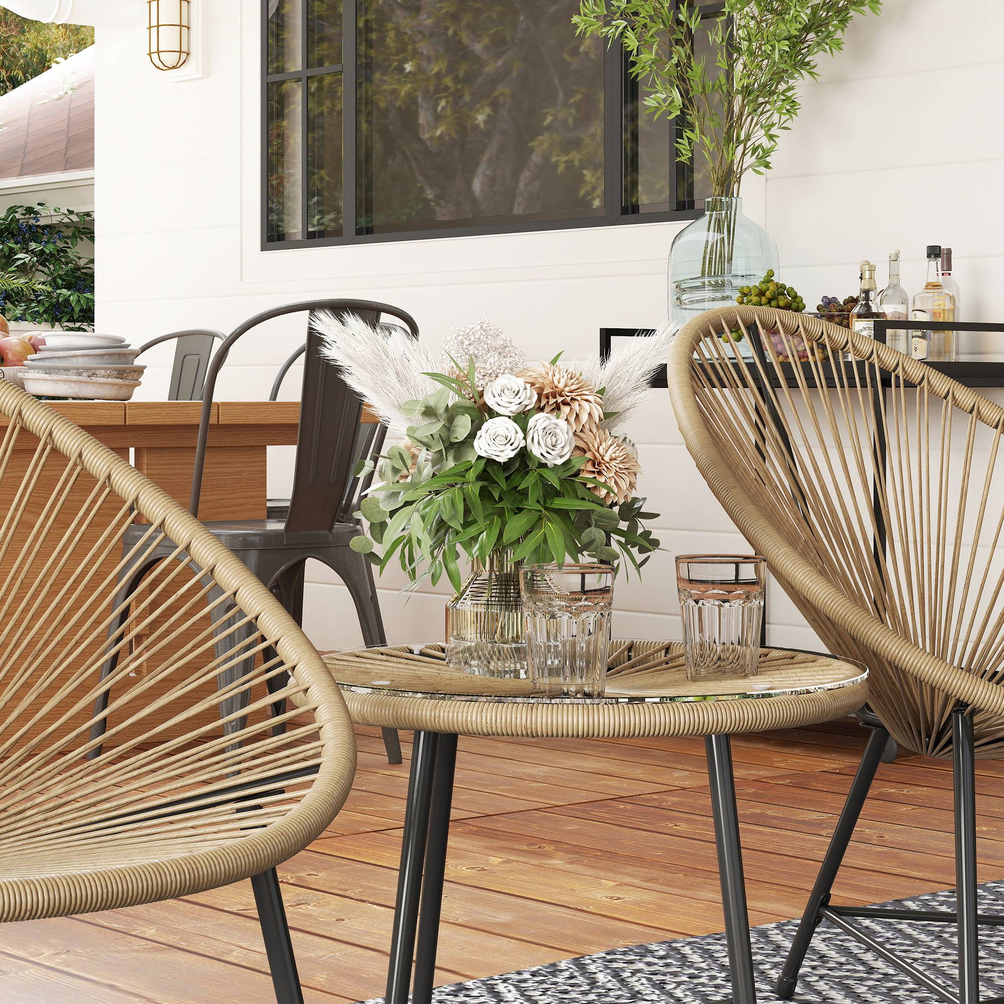 Outsunny - Salon de jardin extérieur 2 personnes table et 2 chaises pour balcon terrasse patio en résine tressée et verre trempé beige - Outsunny - Image 7