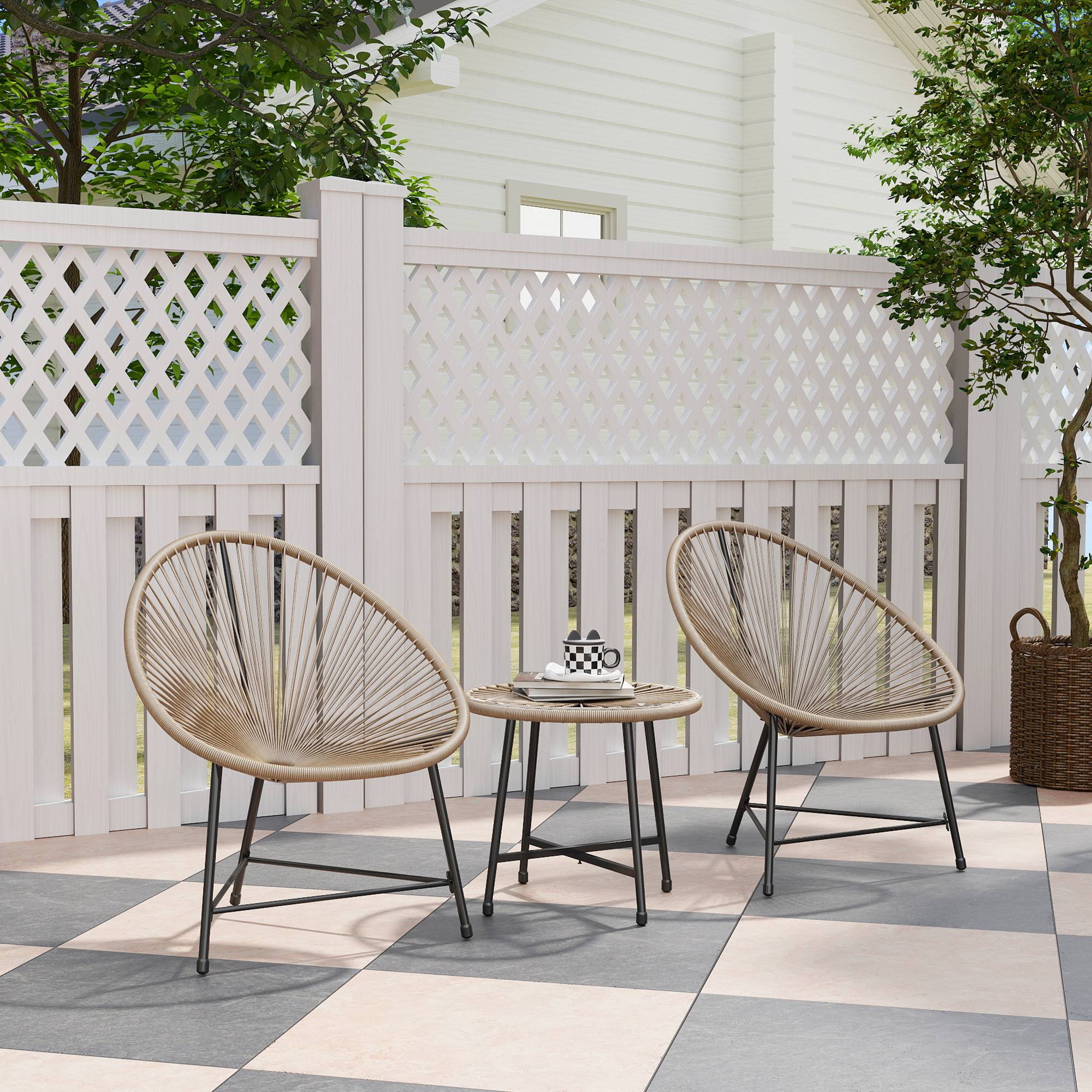 Outsunny - Salon de jardin extérieur 2 personnes table et 2 chaises pour balcon terrasse patio en résine tressée et verre trempé beige - Outsunny - Image 2