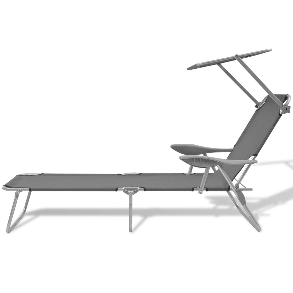 Helloshop26 - Transat chaise longue bain de soleil lit de jardin terrasse meuble d'extérieur avec auvent acier gris - Image 2