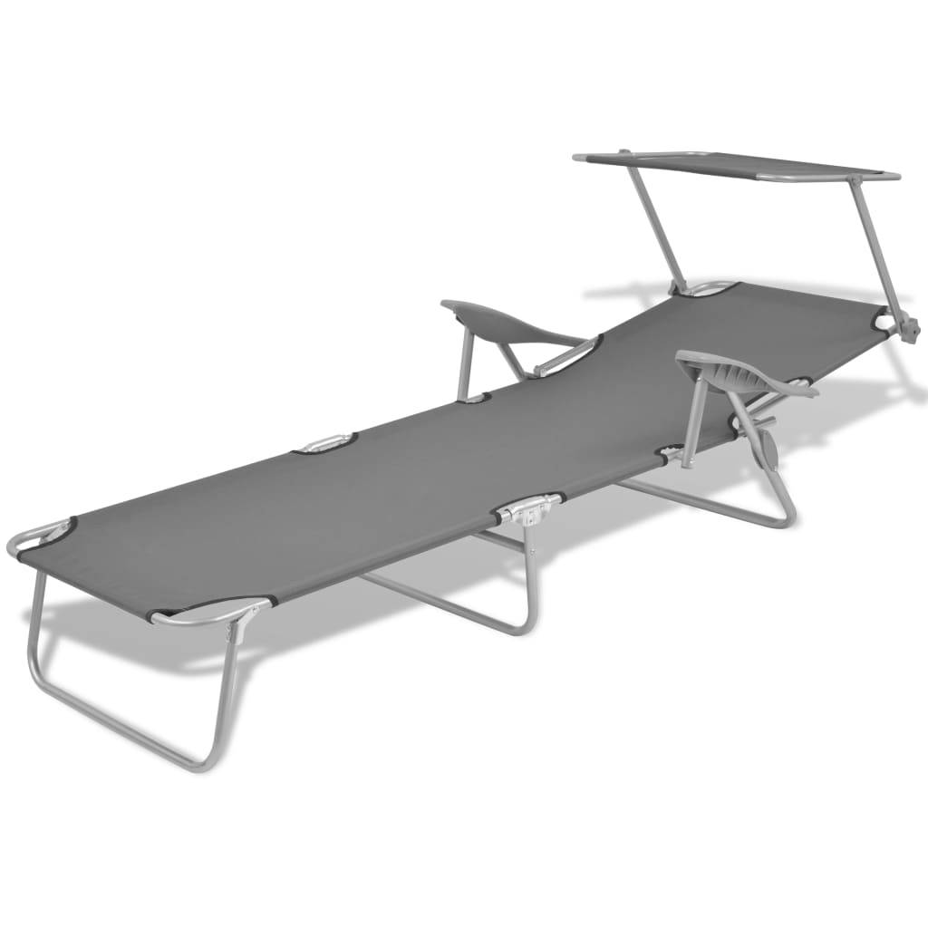Helloshop26 - Transat chaise longue bain de soleil lit de jardin terrasse meuble d'extérieur avec auvent acier gris - Image 3