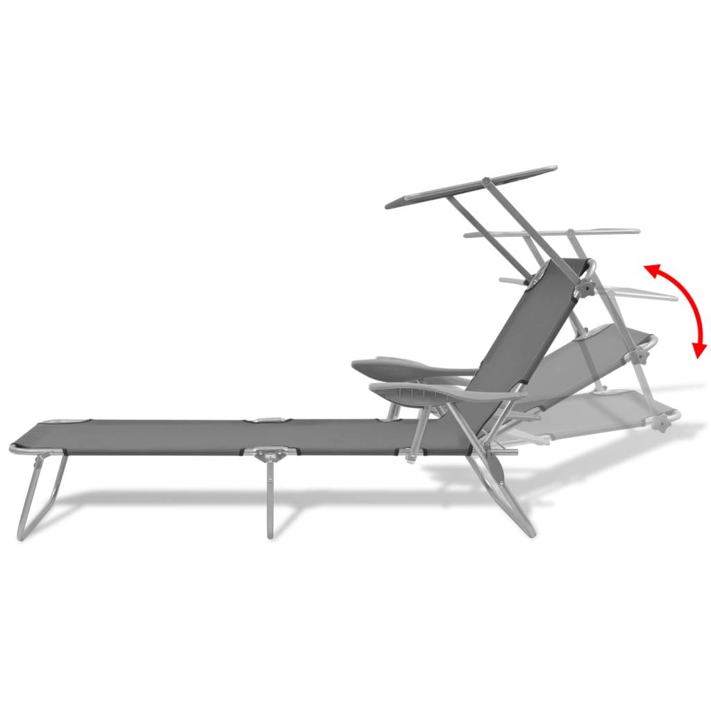 Helloshop26 - Transat chaise longue bain de soleil lit de jardin terrasse meuble d'extérieur avec auvent acier gris - Image 6