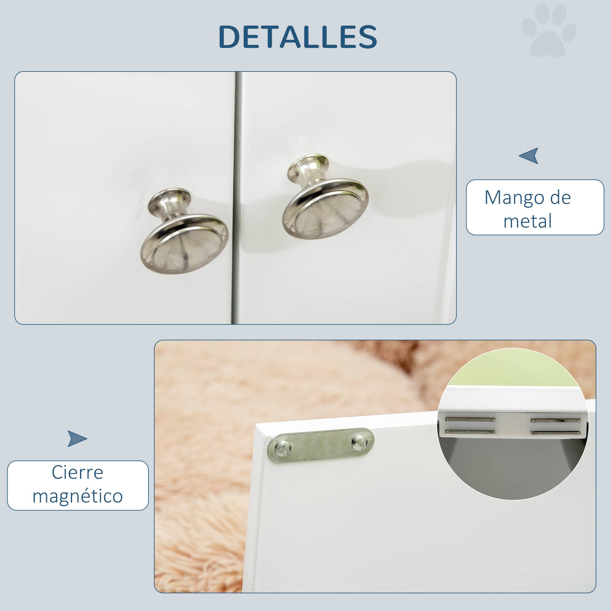 Gamelle surélevée pour grands chiens avec 2 gamelles de 2000 ml et rangement dissimulé, 60 x 30 x 35,5 cm, blanche - Image 8