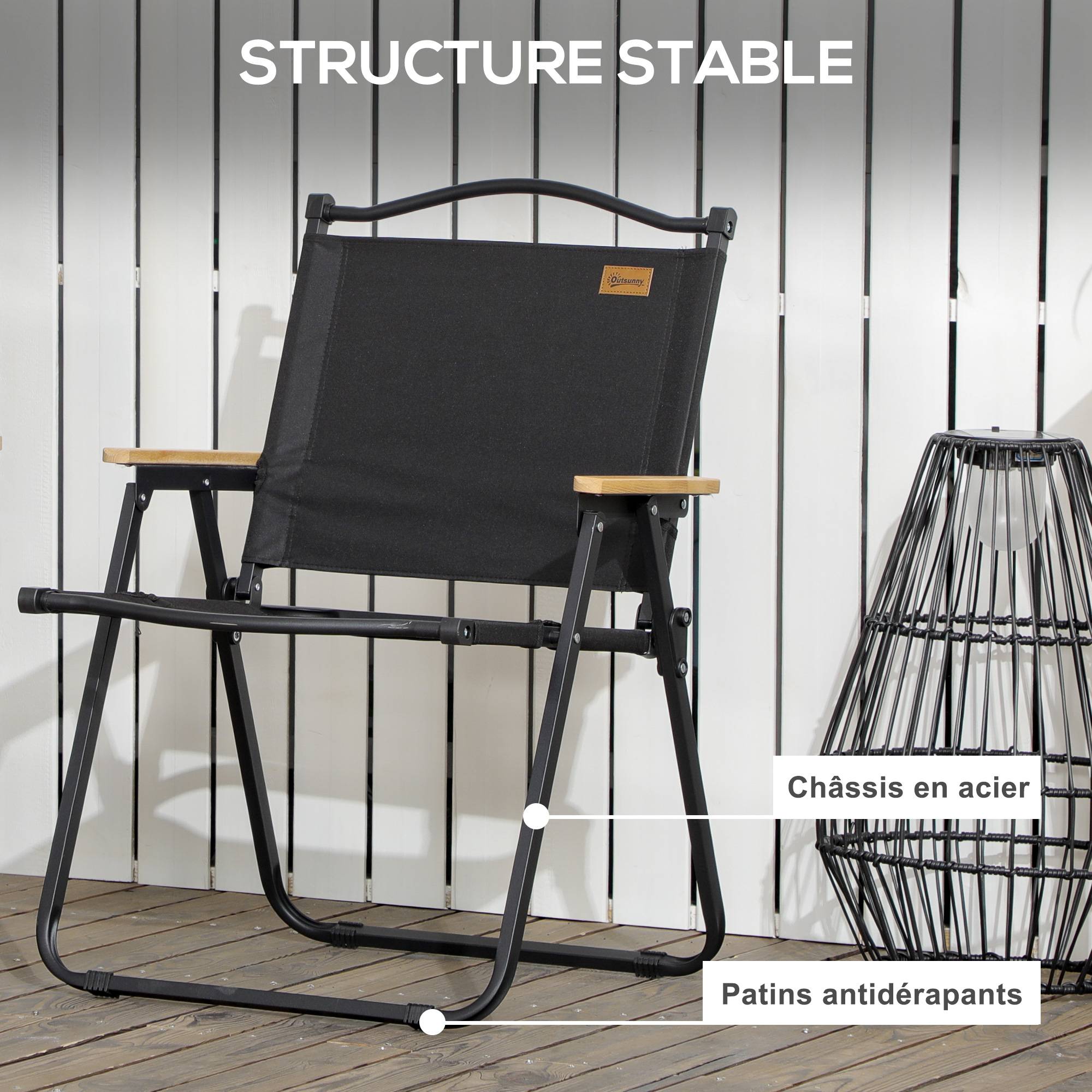 Lot de 2 chaises de camping acier noir 54 x 59 x 78 cm - PANGIVO - Image 9