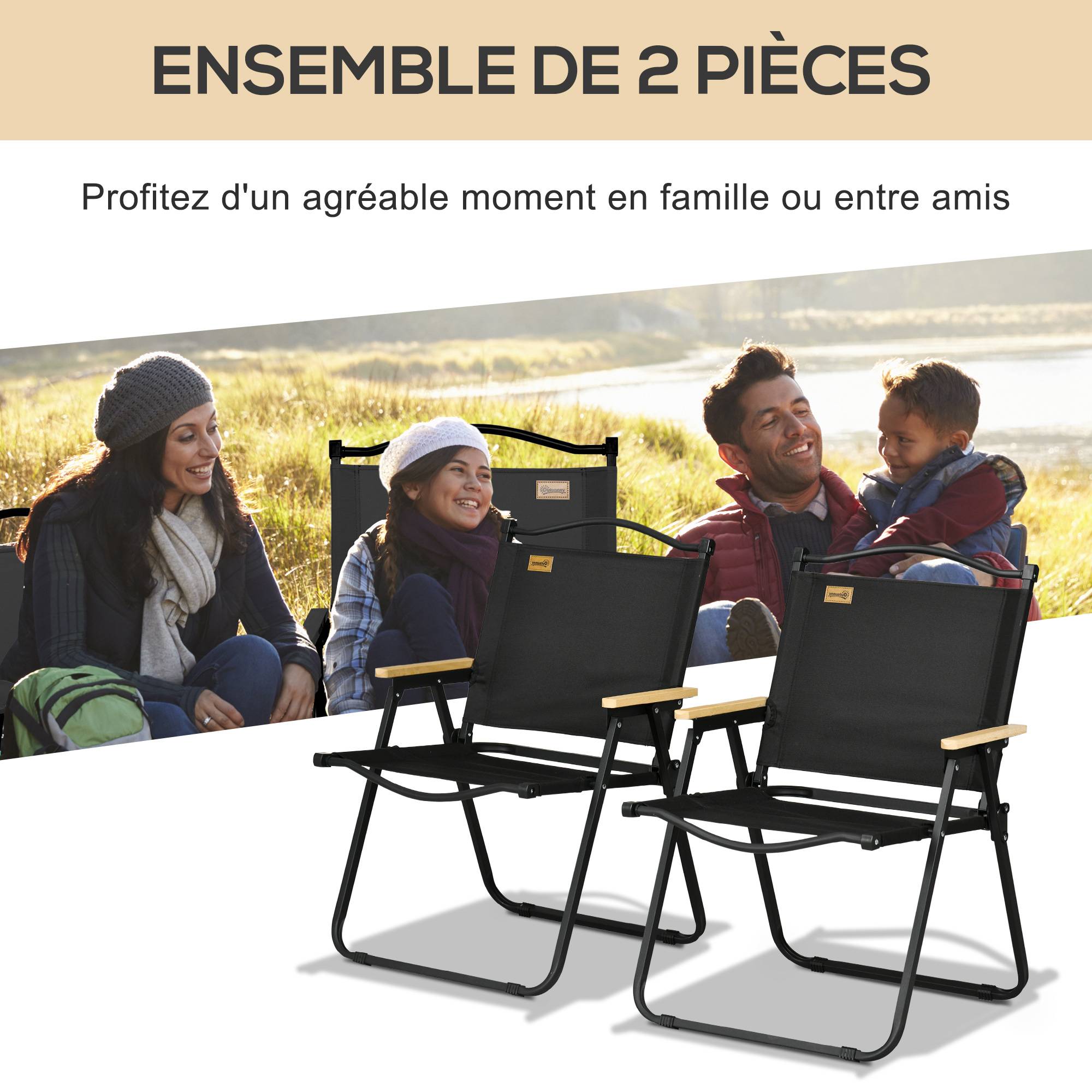 Lot de 2 chaises de camping acier noir 54 x 59 x 78 cm - PANGIVO - Image 6
