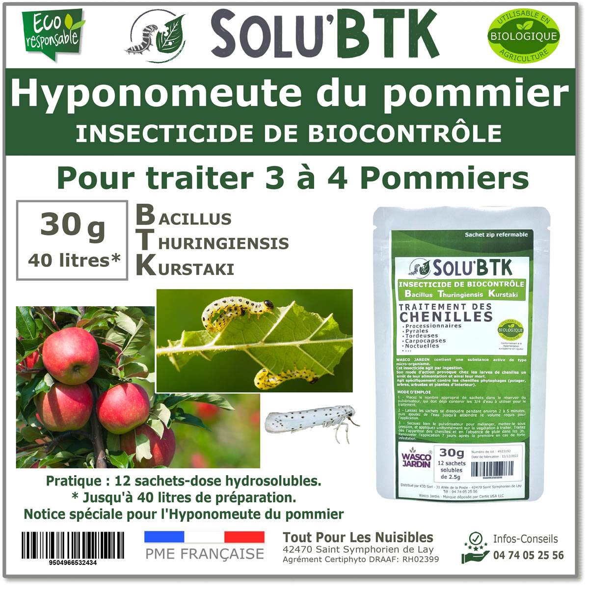 SoluBTK - Hyponomeute du Pommier - 30 g Bacillus thuringiensis BTK - Anti-chenilles Utilisable en Agriculture Biologique - Traitement chenilles - Image 1