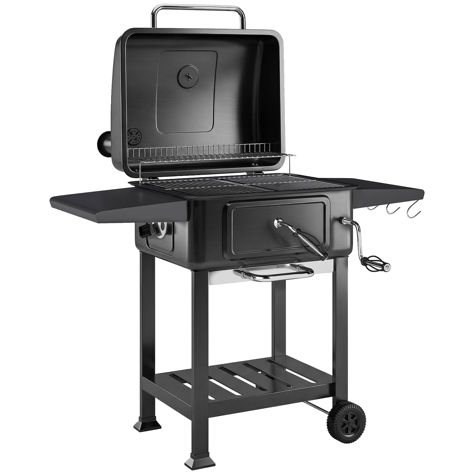 Sans Marque - Holzkohlegrill BBQ Smoker mit Deckel Thermomètre höhenverstellbar Kohlepfanne Kamin Grillrost Seitentisch Aschefach - Image 2