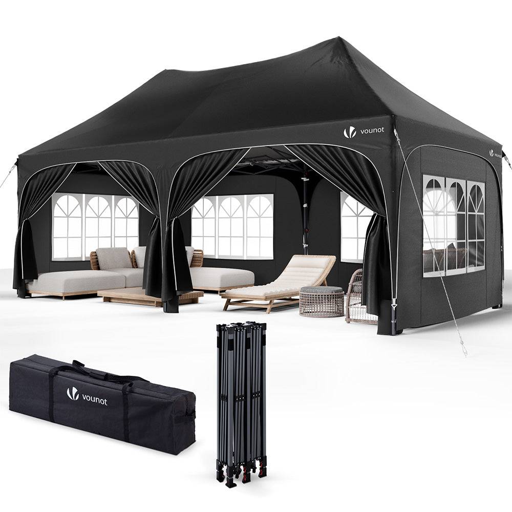 VOUNOT® Tonnelle de jardin pliable 3x6m - Barnum réglable en hauteur avec 6 parois amovibles - Imperméable et anti-UV - Noir - Image 1