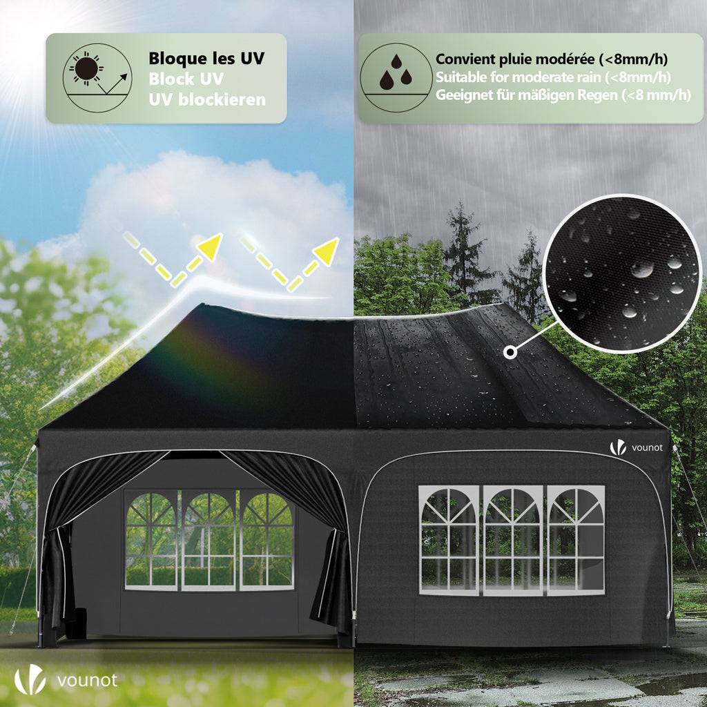 VOUNOT® Tonnelle de jardin pliable 3x6m - Barnum réglable en hauteur avec 6 parois amovibles - Imperméable et anti-UV - Noir - Image 5