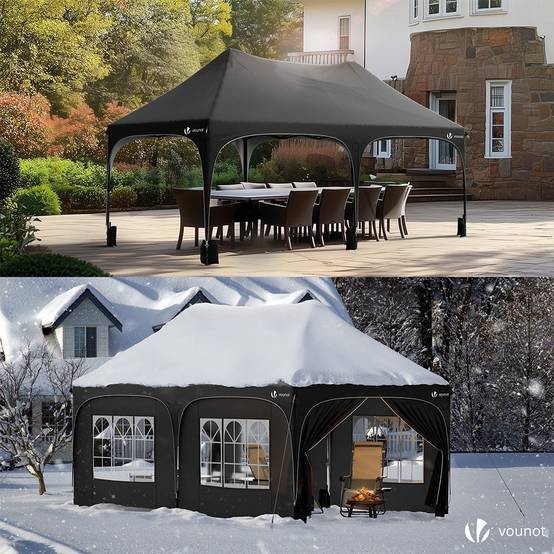 VOUNOT® Tonnelle de jardin pliable 3x6m - Barnum réglable en hauteur avec 6 parois amovibles - Imperméable et anti-UV - Noir - Image 3