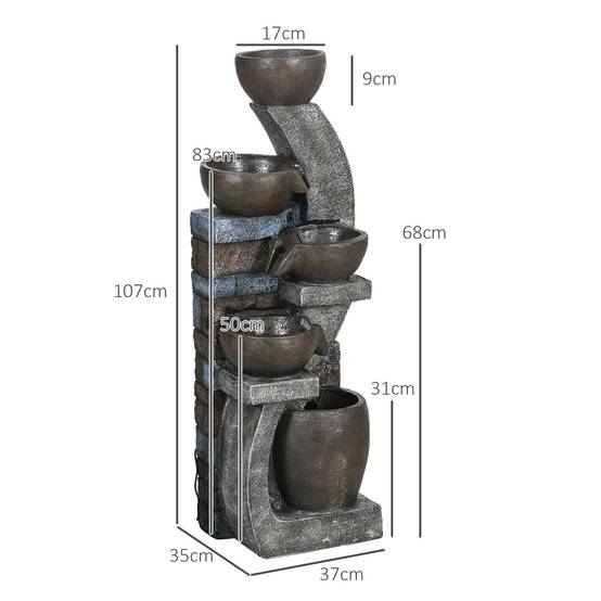 Fontaine de jardin résine gris et marron 37 x 35 x 107 cm - PANGIVO - Image 5