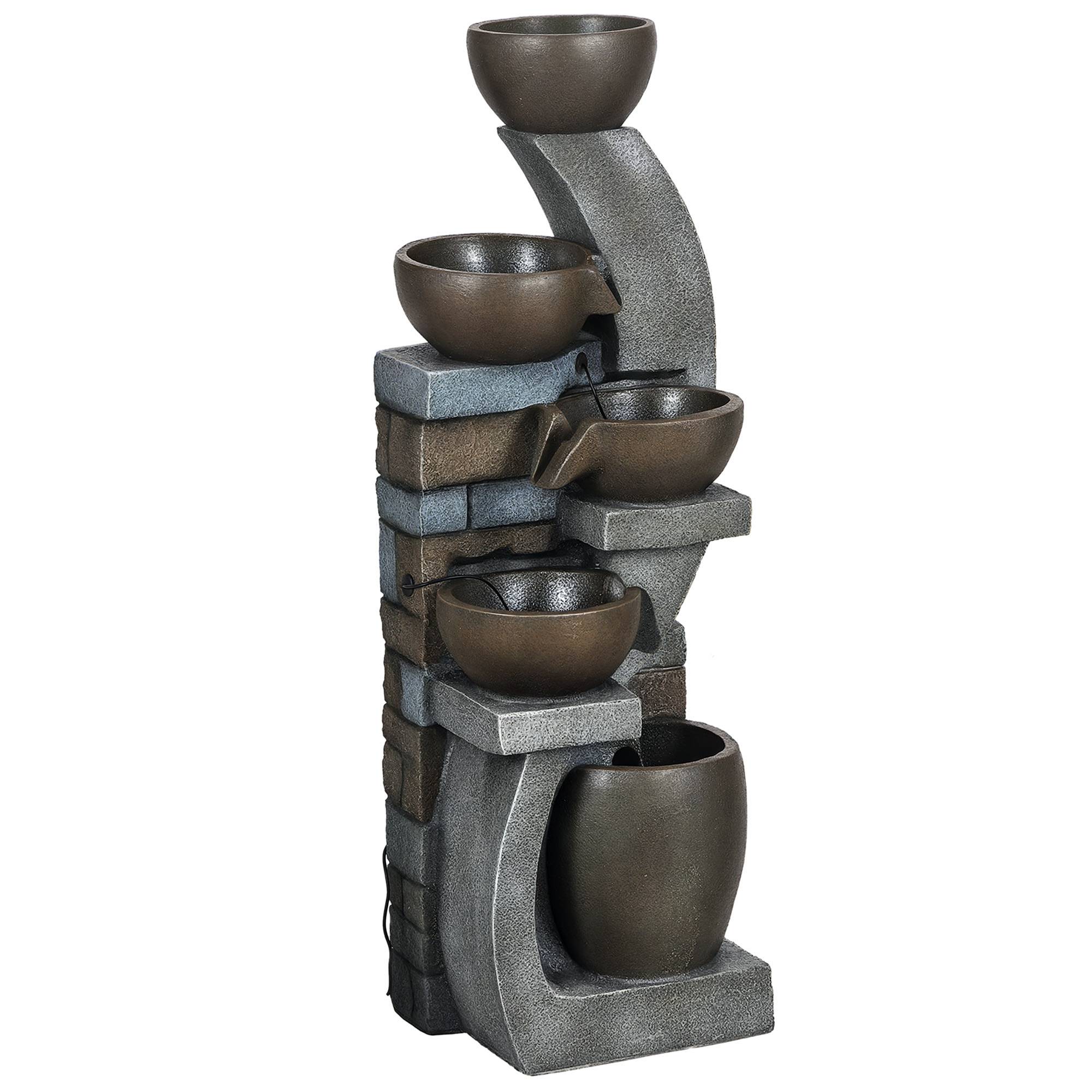 Fontaine de jardin résine gris et marron 37 x 35 x 107 cm - PANGIVO