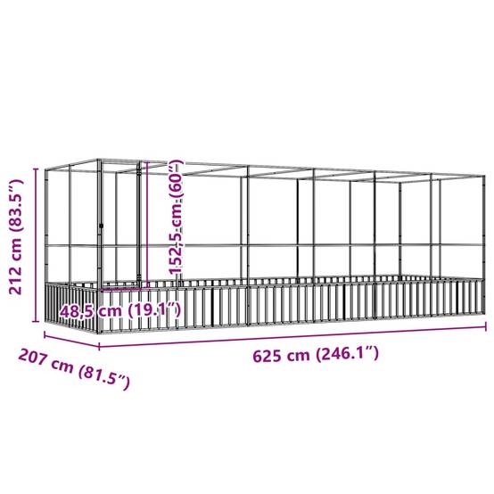 Grande Cage Oiseaux Acier Galvanisé Jardin 625x207cm Argenté - ComfortXL Outdoor Living - Image 8